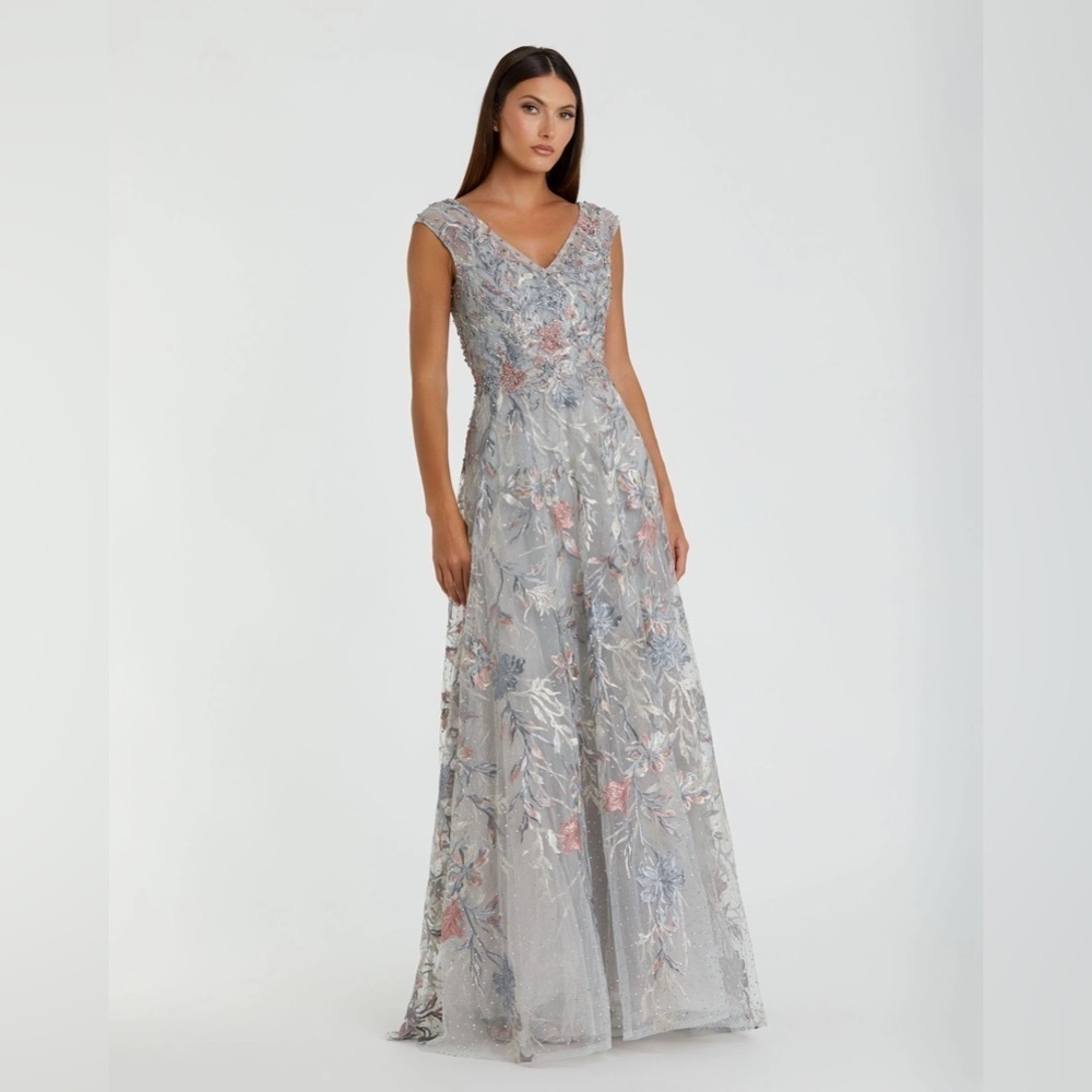 MAC DUGGAL 20263 Embroidered Illusion Cap Sleeve A Line Gown